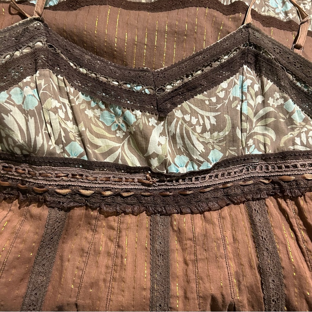 Angie Brown Mixed Fabric and Lace Dress Vintage Style - Small - Picture 4 of 11
